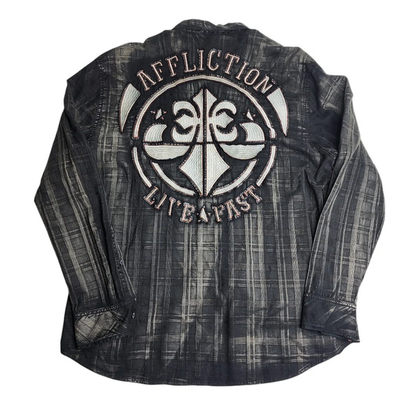 Affliction Black Premium  Embroidered Stitched Button Shirt Men's Size 2XL New - Picture 1 of 11